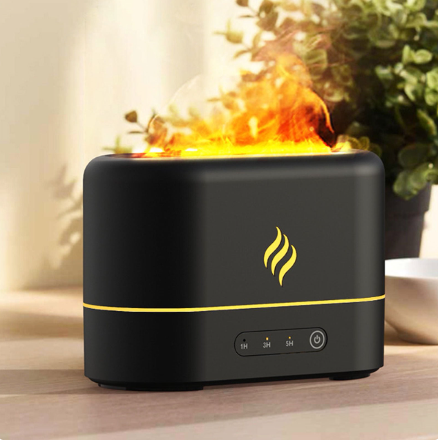 Flame Diffuser Humidifier With Flame Light, 7 Flame Colors Essential Oil Diffuser, Waterless Auto Shut-off, Time Setting For Home, Office, Room,Black