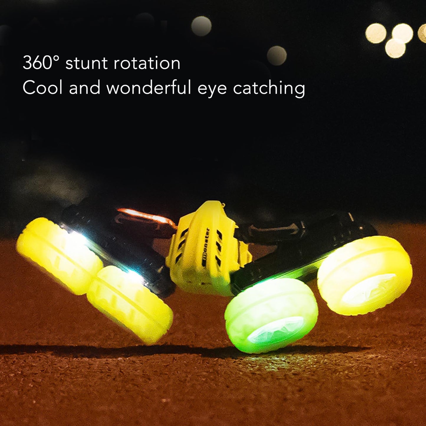 FAGINEY RC Stunt Car with Sound Light 4WD 360 Degree Flips Rotating Remote Control Stunt Car, Yellow