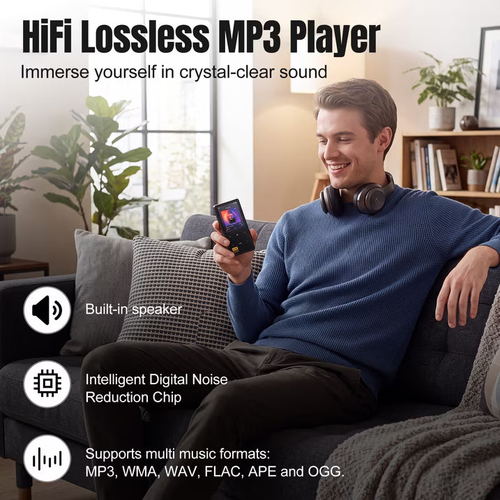 32GB MP3 Player with Bluetooth 5.0, Music Player with HiFi Sound for Sports Runners, 2.4" Screen MP3 Player Built in HD Speaker Voice Recorder FM Radio E-Book, Expanded Up to 128GB, Earphone Included