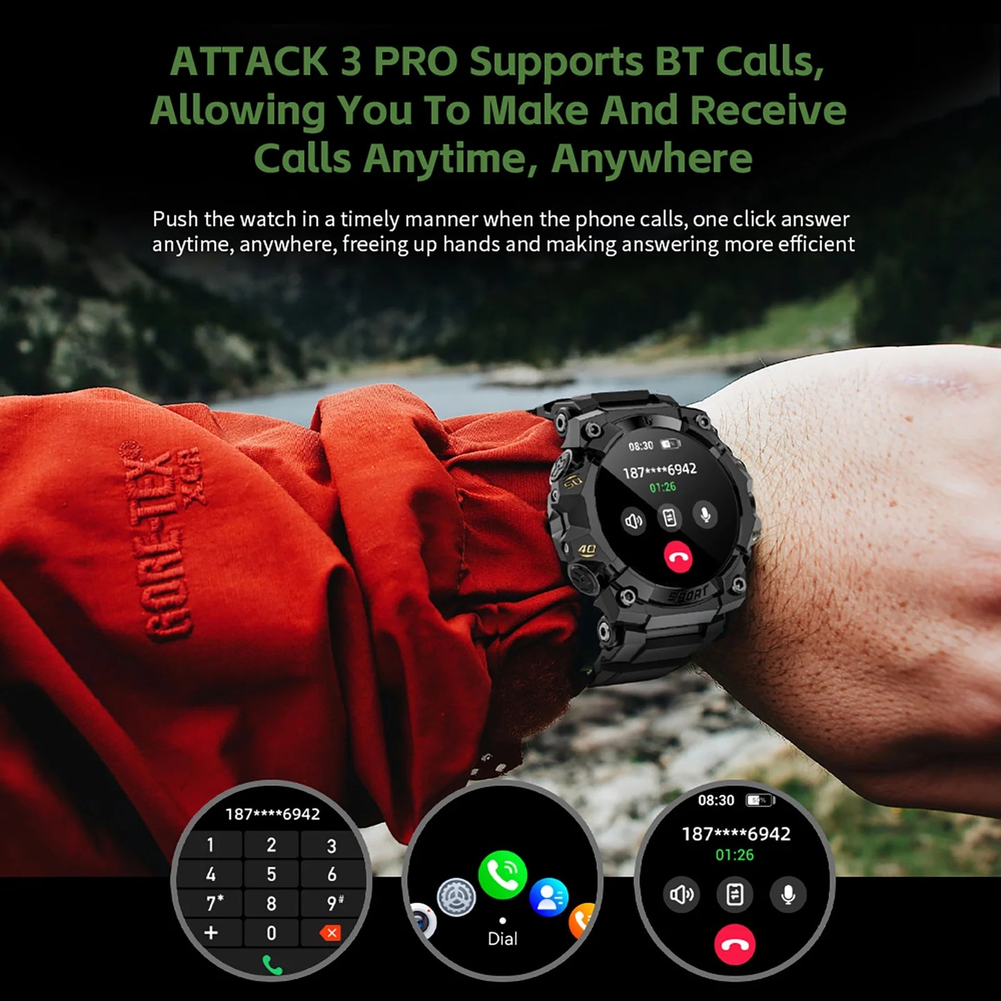 Military Smart Watch for Men with Flashlight, 1.39'' Outdoor Sports Rugged Smartwatch Answer/Make Call, 100+ Sports Modes IP68 Waterproof Fitness Tracker Fits for Android and iPhone, Black