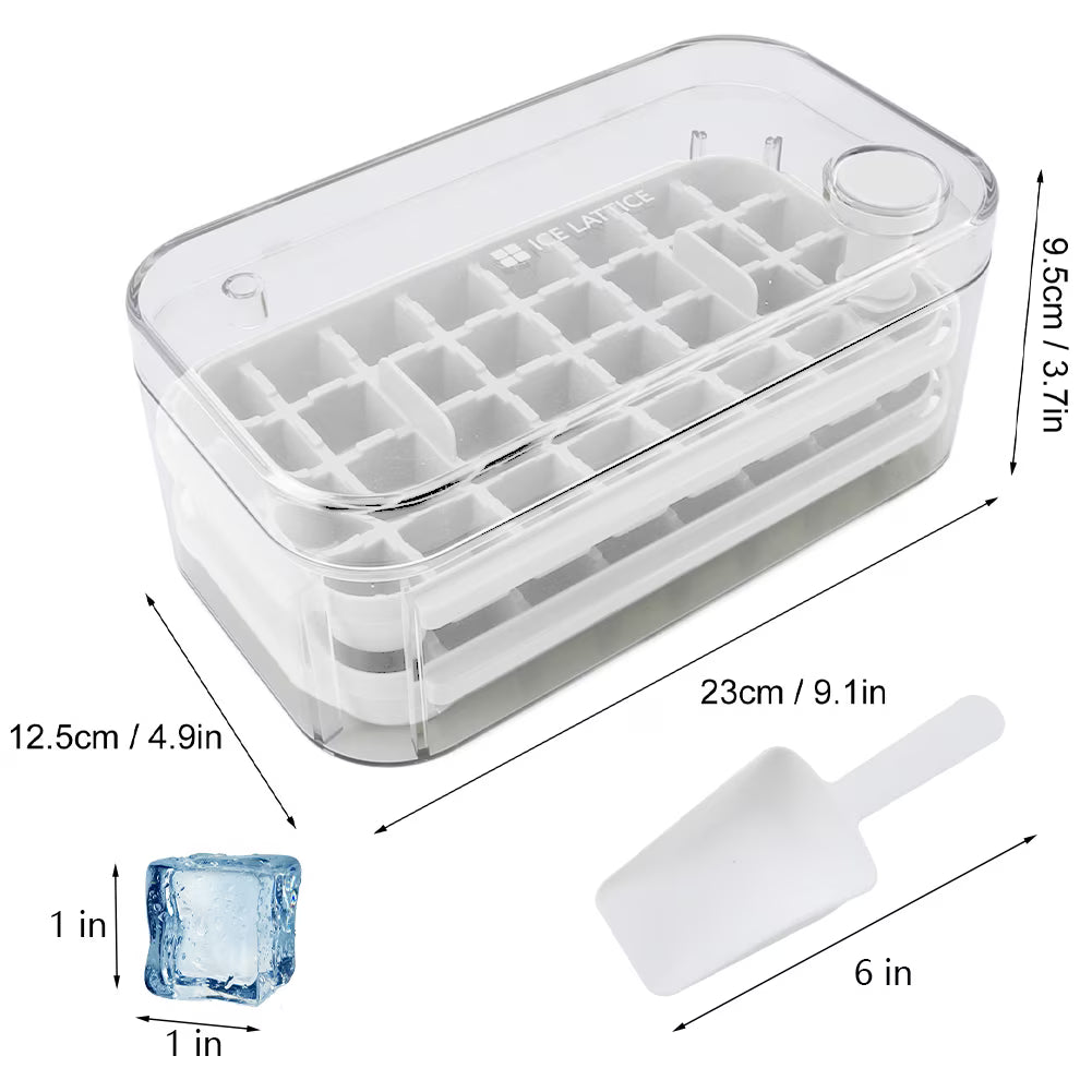 Ice Cube Tray for Freezer, 64 Nuggets Ice Cubes Molds with Lid and Bin, Silicone Ice Freezer Container, Spill- Removable Lid & Ice Scoop, for Whiskey,Cocktail ,White