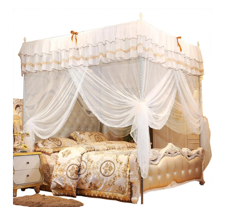 4 Corners Post Three Side Openings Bed Canopy Curtains Drape Canopy Bed Netting for Full Bed for Adult and Chidren