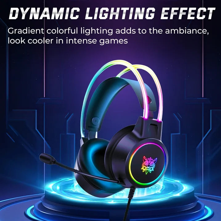 Gaming Headset with Microphone, RGB Rainbow Gaming Headphones for PC PS4 PS5 Laptop, Wired 3.5mm Audio Over Ear Headphone for Adults, Stereo Surround Sound, Noise Canceling Mic, Black