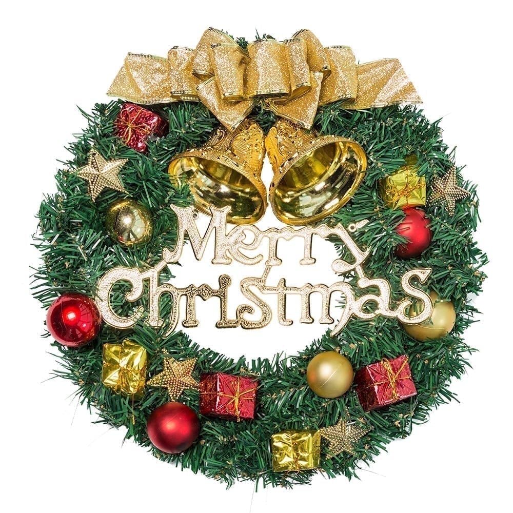 Bowknot Christmas Wreath PVC Decorated Christmas Wreaths For Front Door, 12" Christmas Party Decor, With Bowknot, Bells, Pine Cones, Stars Gifts