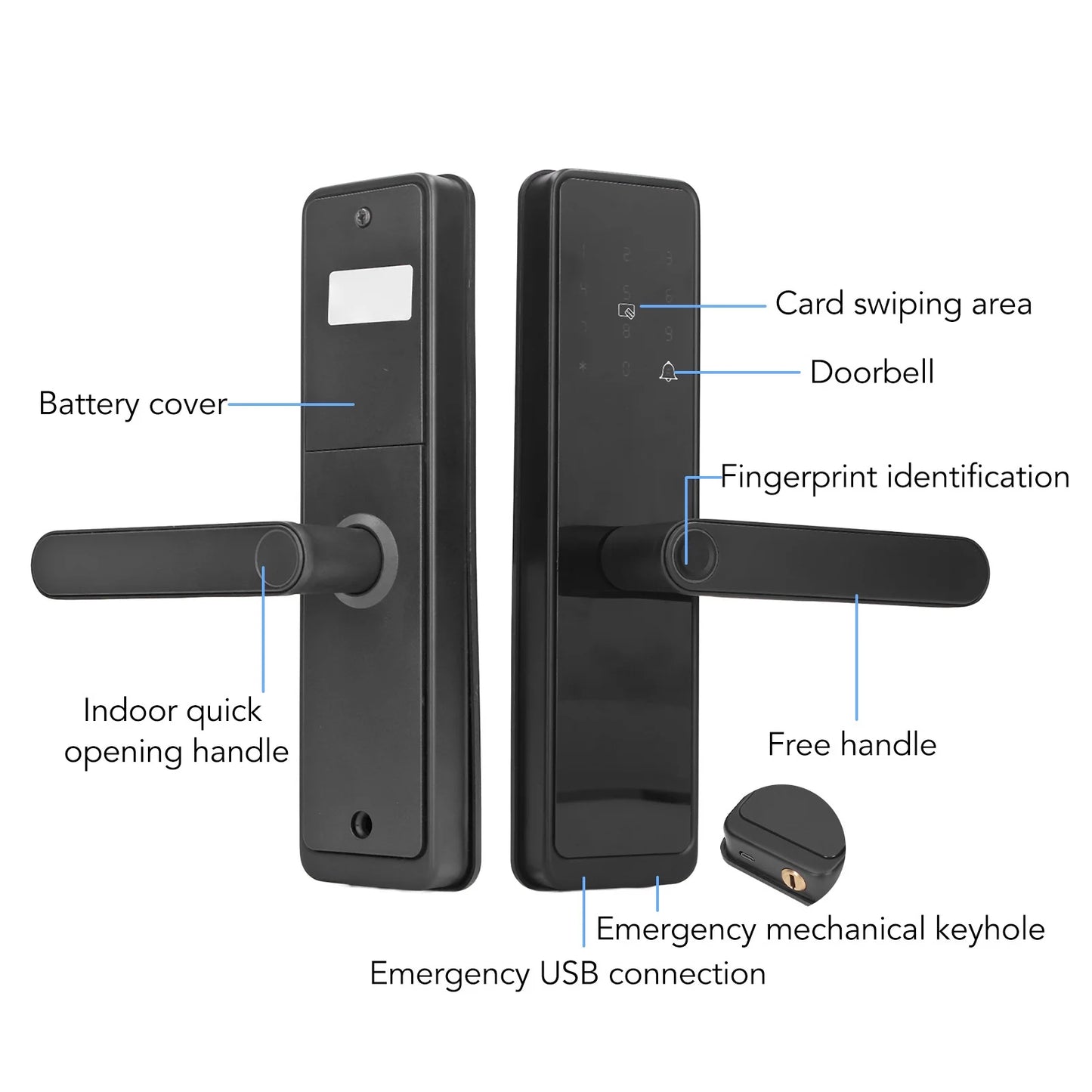 Smart Door Lock, Touchscreen Keypad Keyless Entry Door Lock With Handle, Fingerprint Door Lock