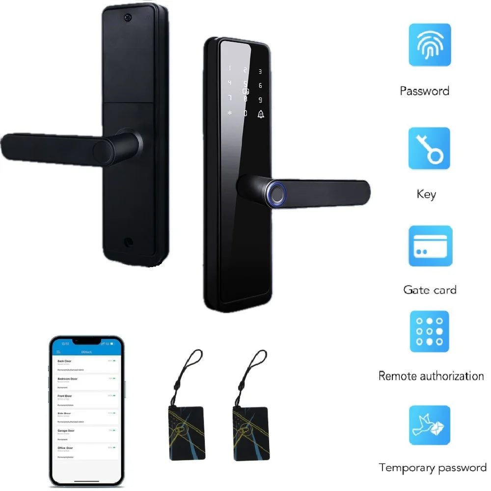 Smart Door Lock, Touchscreen Keypad Keyless Entry Door Lock With Handle, Fingerprint Door Lock