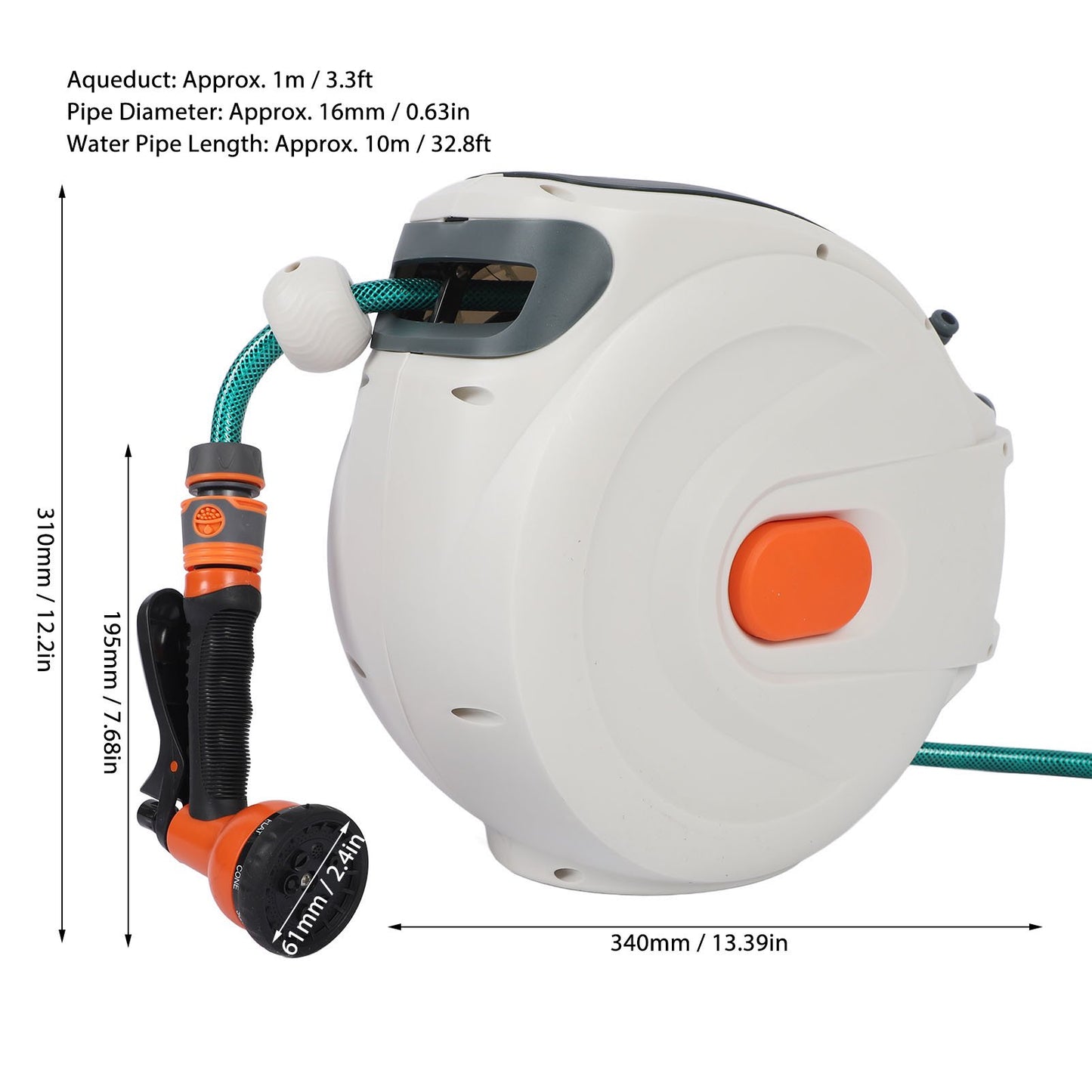 Retractable Garden Hose Reel,Standing Wall Mount With 8 Patterns Nozzle
