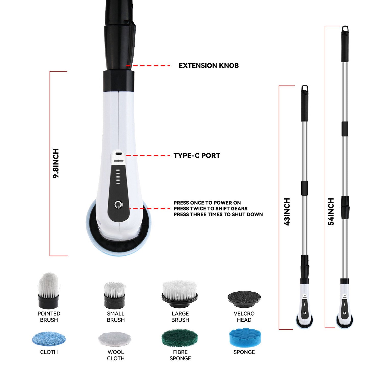 Electric Scrubber, Cordless Cleaning Brush 8 Replaceable Heads for Bathroom Tile Floor Car