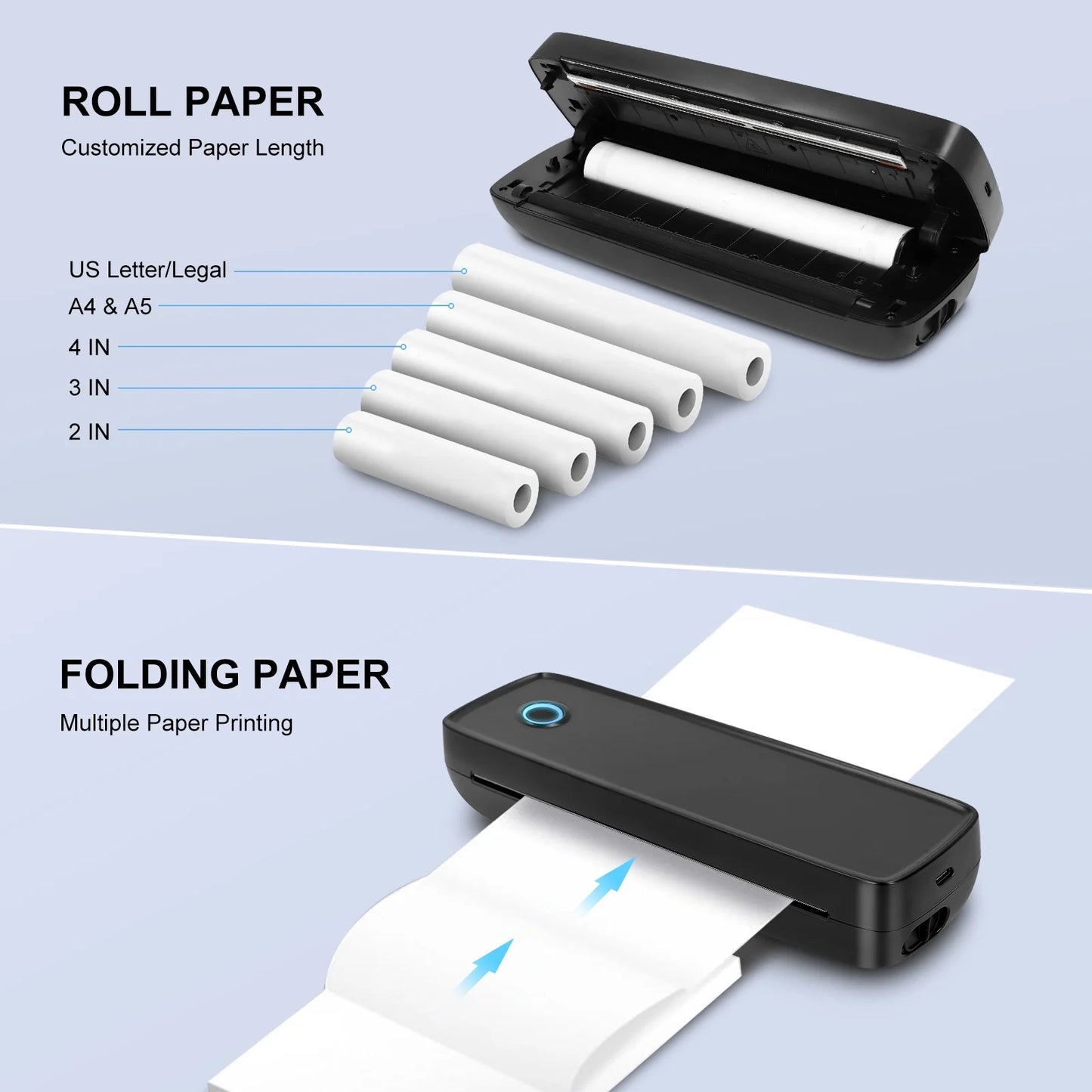 Portable Printer for Travel, Wireless Bluetooth Thermal Printer Supports 8.5 x 11 inch US Letter & A4 Thermal Paper, 300DPI Inkless Printer Compatible with Android iOS & Laptop for Office Car Home