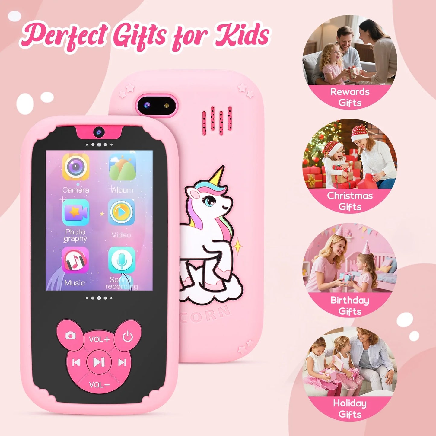 Kids Smart Phone Toys for Girls Ages 3-7 with Dual Camera, 2.8" Touchscreen Toddler Phone with Learning Games, Video Player Travel Toys with MP3 Music Player for Christmas Birthday Gifts, Pink