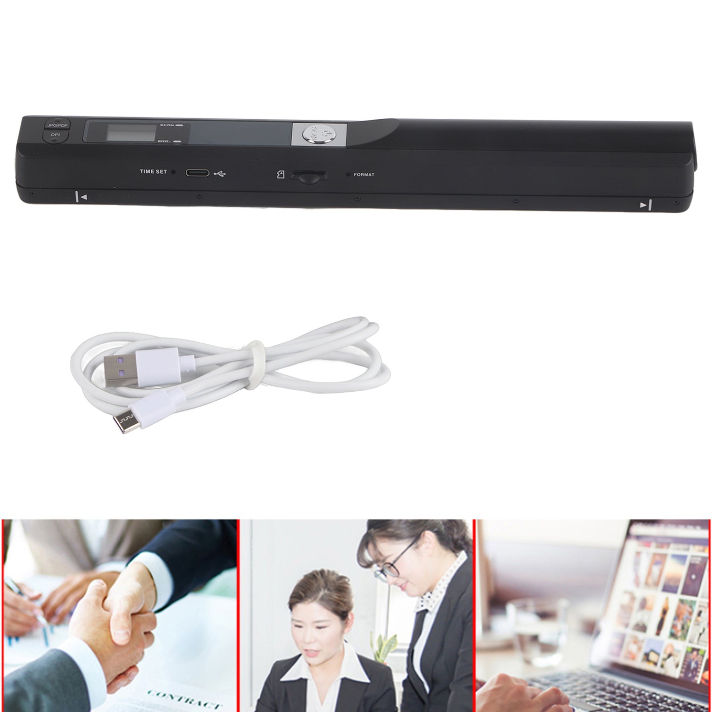 Portable Scanner A4 Document Scanner 900DPI Handheld Scanner JPG/PDF Formate LCD Display for Business Photo Picture Receipts Books (Black)