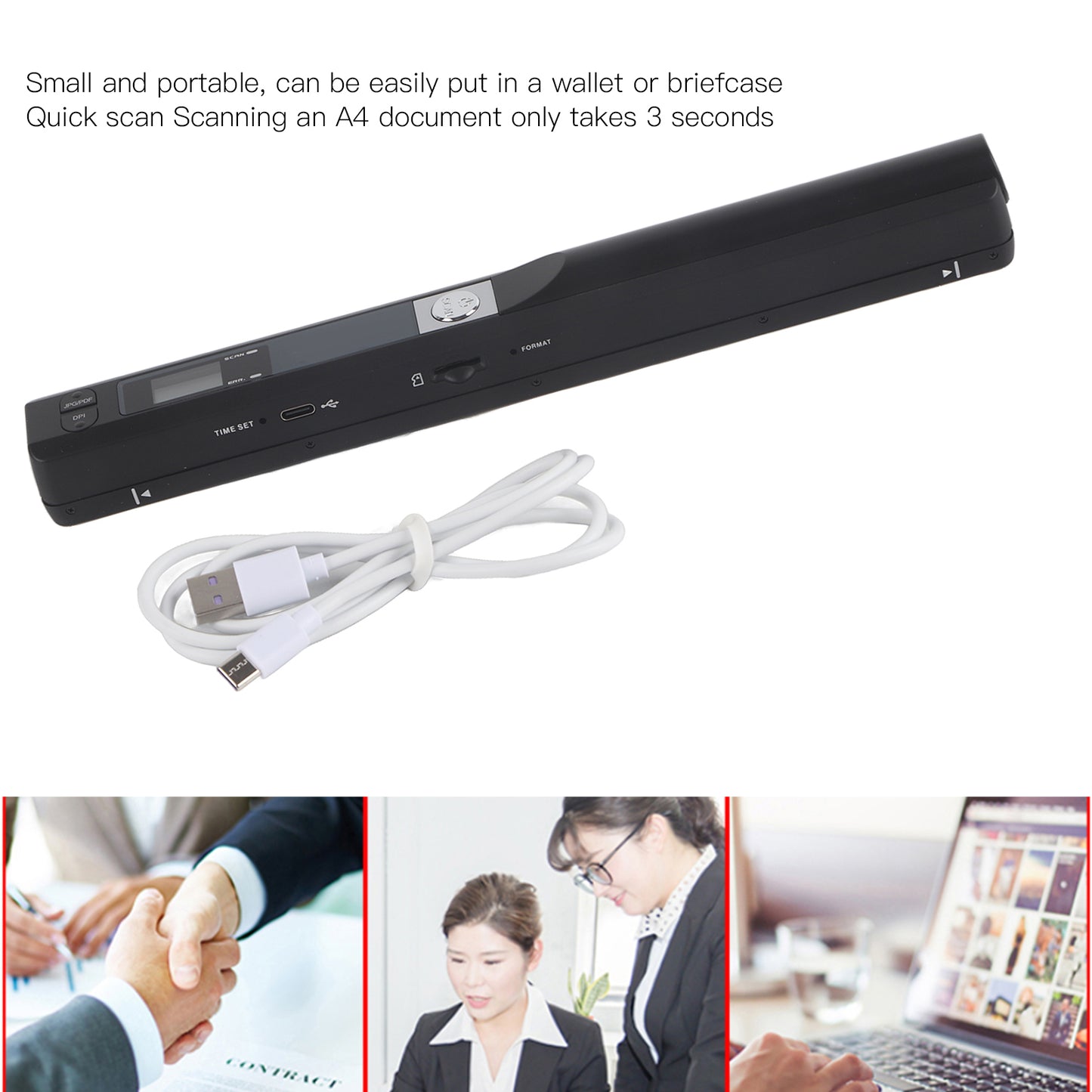 Portable Scanner A4 Document Scanner 900DPI Handheld Scanner JPG/PDF Formate LCD Display for Business Photo Picture Receipts Books (Black)