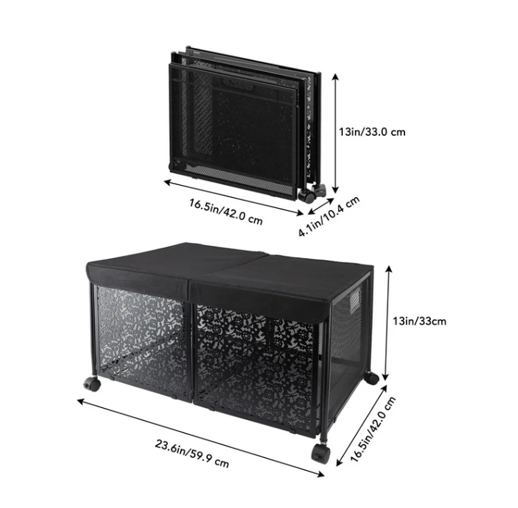 Toy Box Storage, Foldable Metal Kids Toy Chest with Flip-Top Lid and Wheels for Bedroom Nursery Playroom,Black
