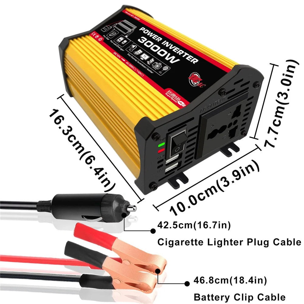 OTVIAP 3000 Watts Power Inverter, DC 12v to AC 110V Car Inverter Dual with 4.1A 2 USB Ports