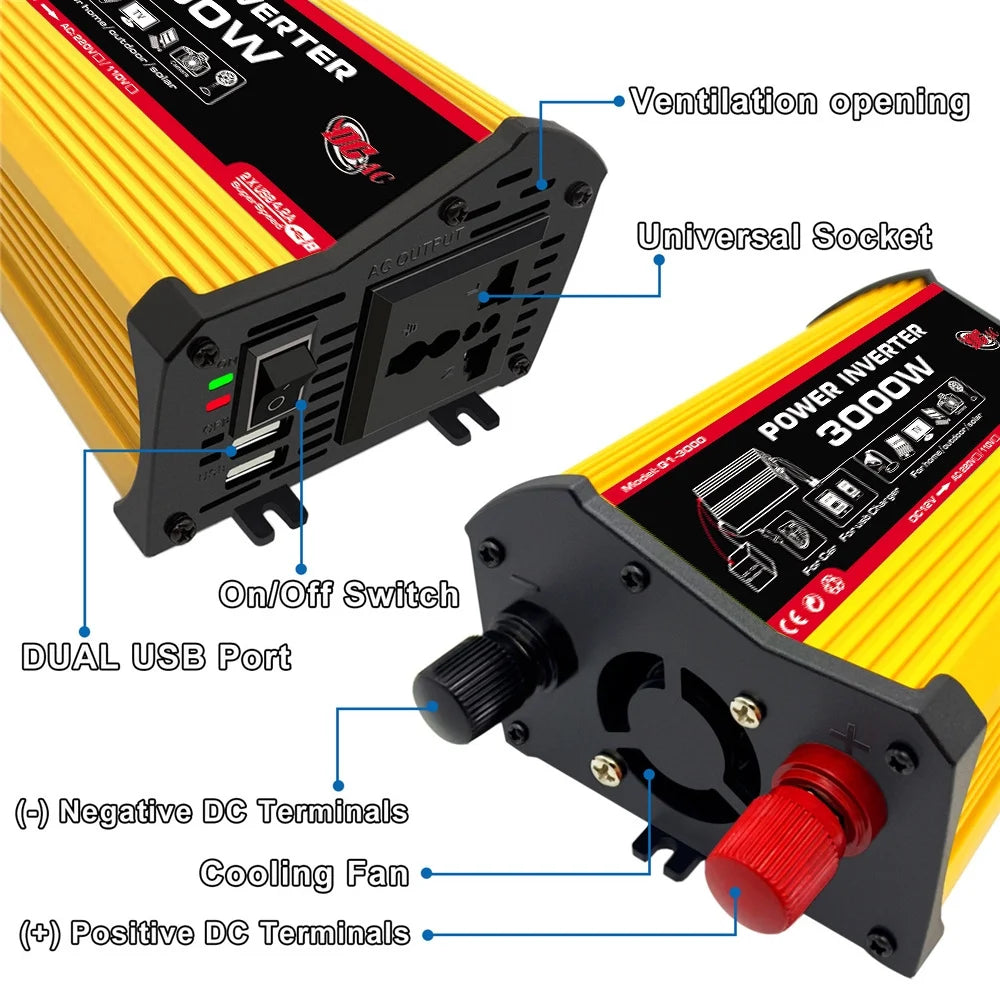 OTVIAP 3000 Watts Power Inverter, DC 12v to AC 110V Car Inverter Dual with 4.1A 2 USB Ports