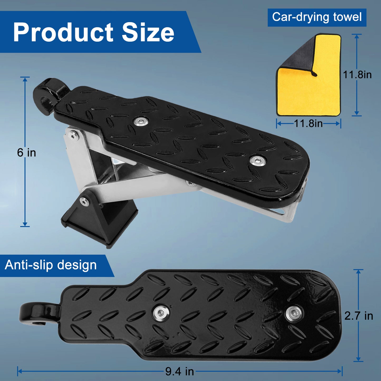 Car Door Step 7 Gear Adjustable Car Step Hook and Foldable Foot Pedal Supports Both Feet,Max Load 500 lbs for Most Cars, SUVs and Trucks, Black