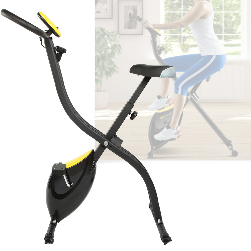 Eotvia Folding Exercise Bike, Stationary Bike with 8-Level Adjustable Resistance, Upright Indoor Cycling Bike with LED Display, Magnetic X-Bike with Adjustable Seat for Home Gym Workout, up to 220 LBS