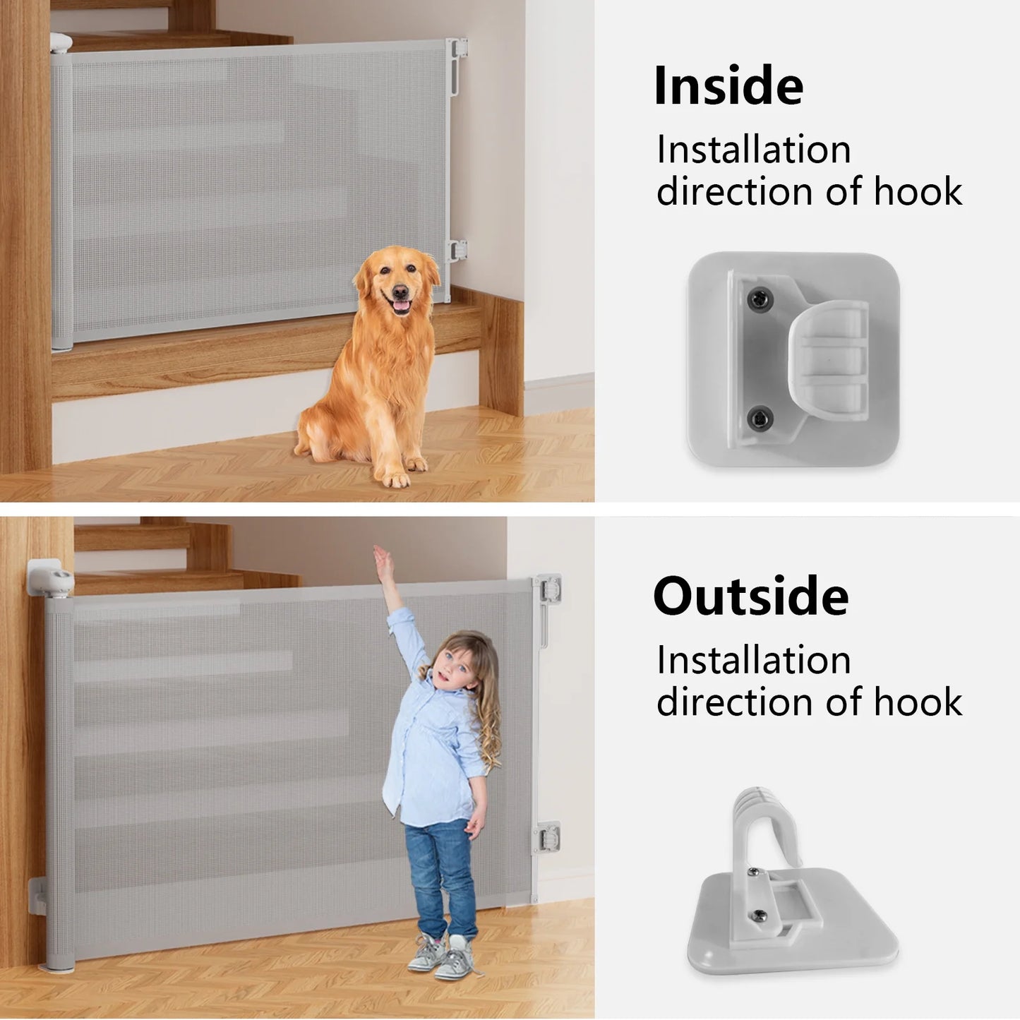 Retractable Mesh Baby & Dog Pet Safety Gate for Stairs & Doorways - 34" Tall, Extends to 71" Wide - Indoor & Outdoor Child Gates for the House, Gray