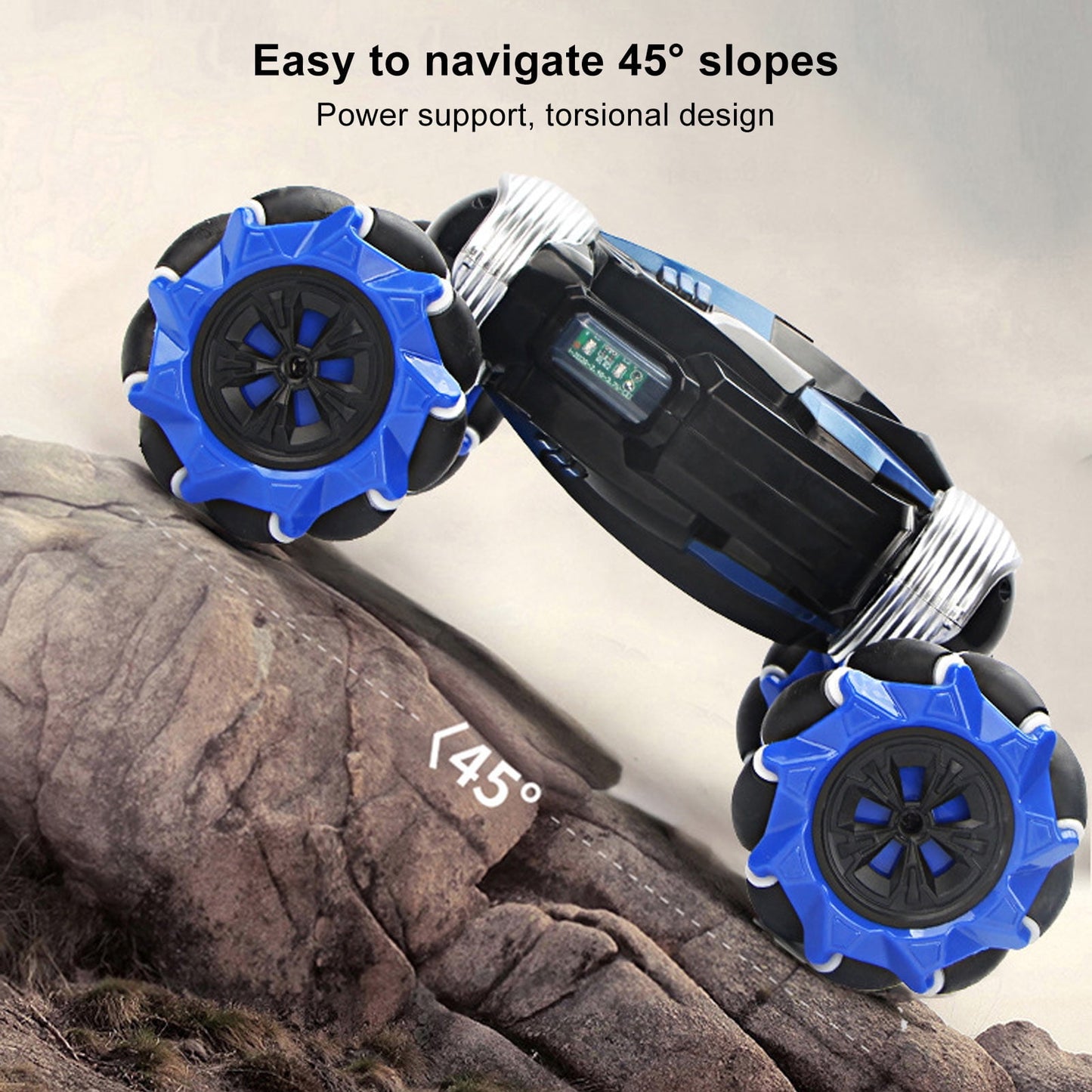 FAGINEY RC Stunt Car with Lights Music Rotating Strong Power RC Crawler for Gift Blue