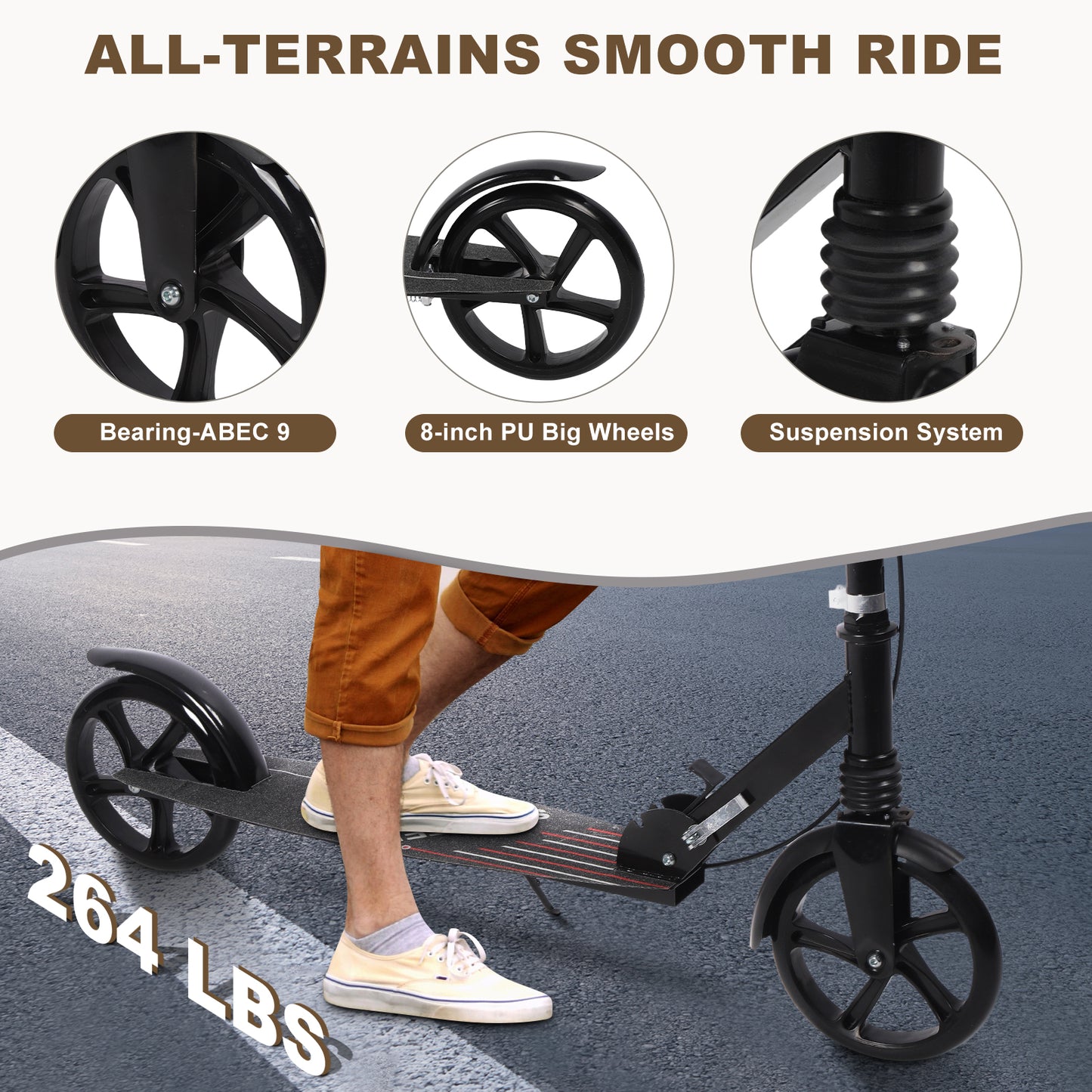 Stand Kick Scooter Kick Scooter For Teens Adults Height Adjustable Shock Absorption Foldable 2 Wheel Kick Scooter With Dual Brake For Outdoor Commuting