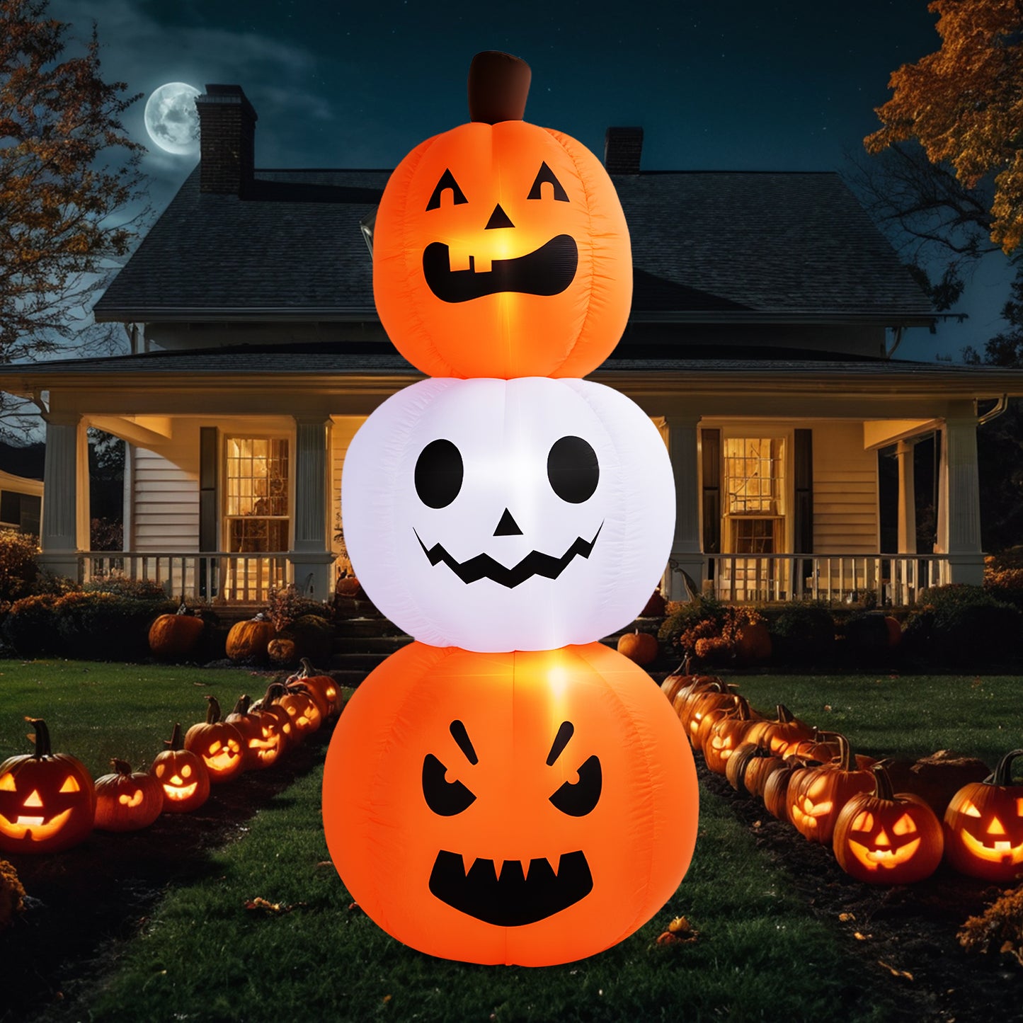Inflatable Pumpkin Creative Stacked Blow Up Pumpkin with Sand Bags for Outdoor Holiday Decoration