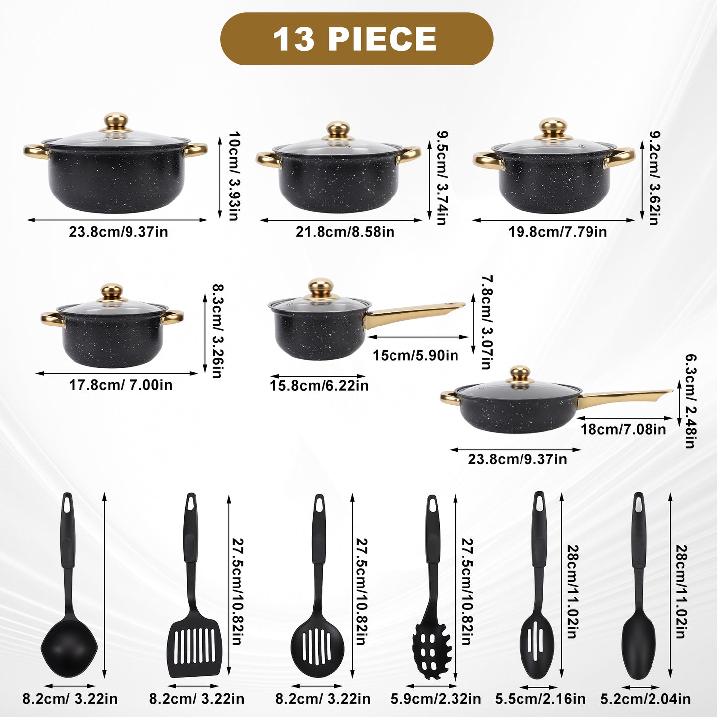 18 Piece Cookware Set, Kitchen Nonstick Pots and Pans Set with Glass Lid for Cooking, Induction & Dishwasher, Black