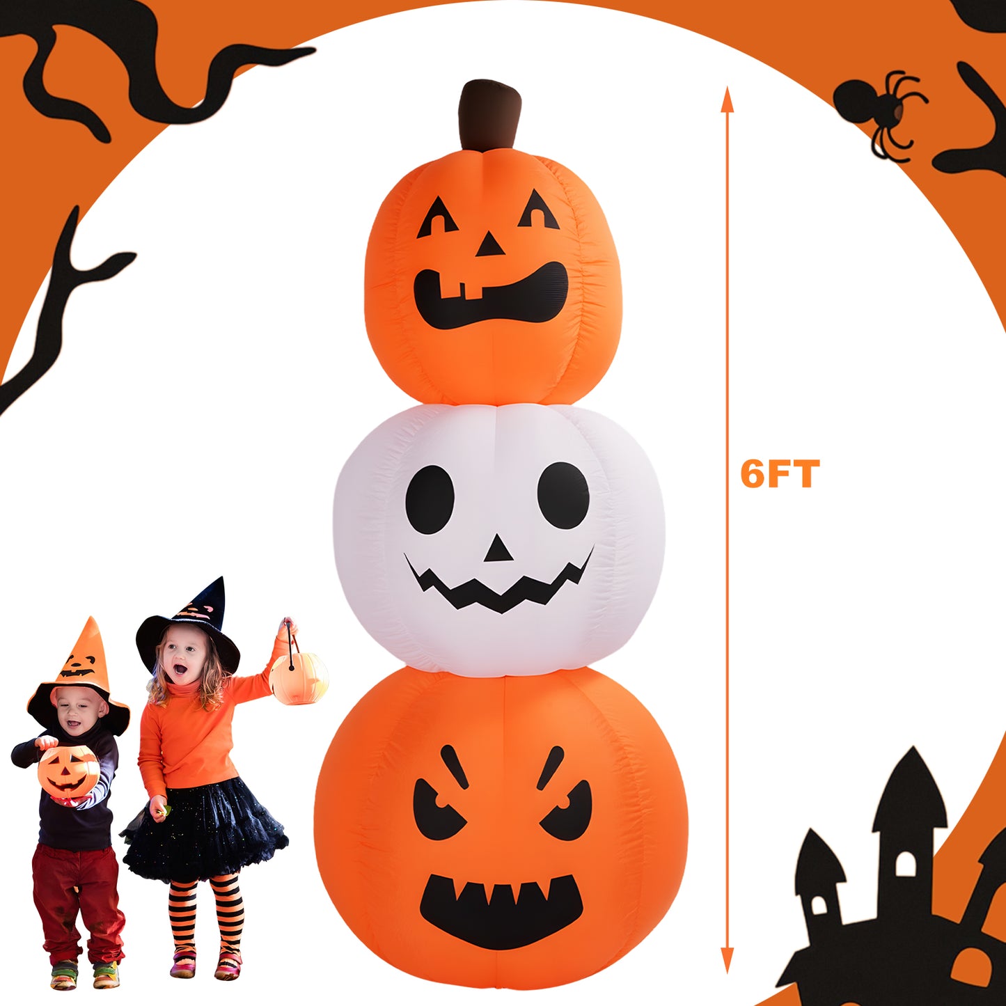 Inflatable Pumpkin Creative Stacked Blow Up Pumpkin with Sand Bags for Outdoor Holiday Decoration