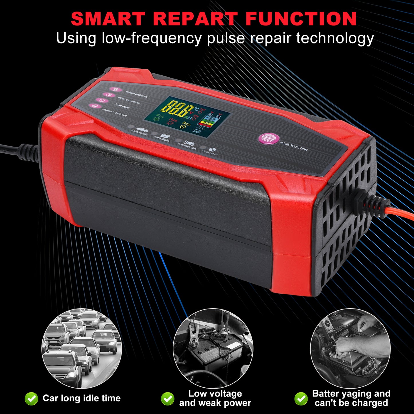 Car Battery Charger, 10Amp 12V 24V Automatic Smart Charger, Battery Maintainer Trickle Charger and Battery Desulfator W/ Temperature Compensation for Car Truck Motorcycle Lawn Mower Lead Acid Battery