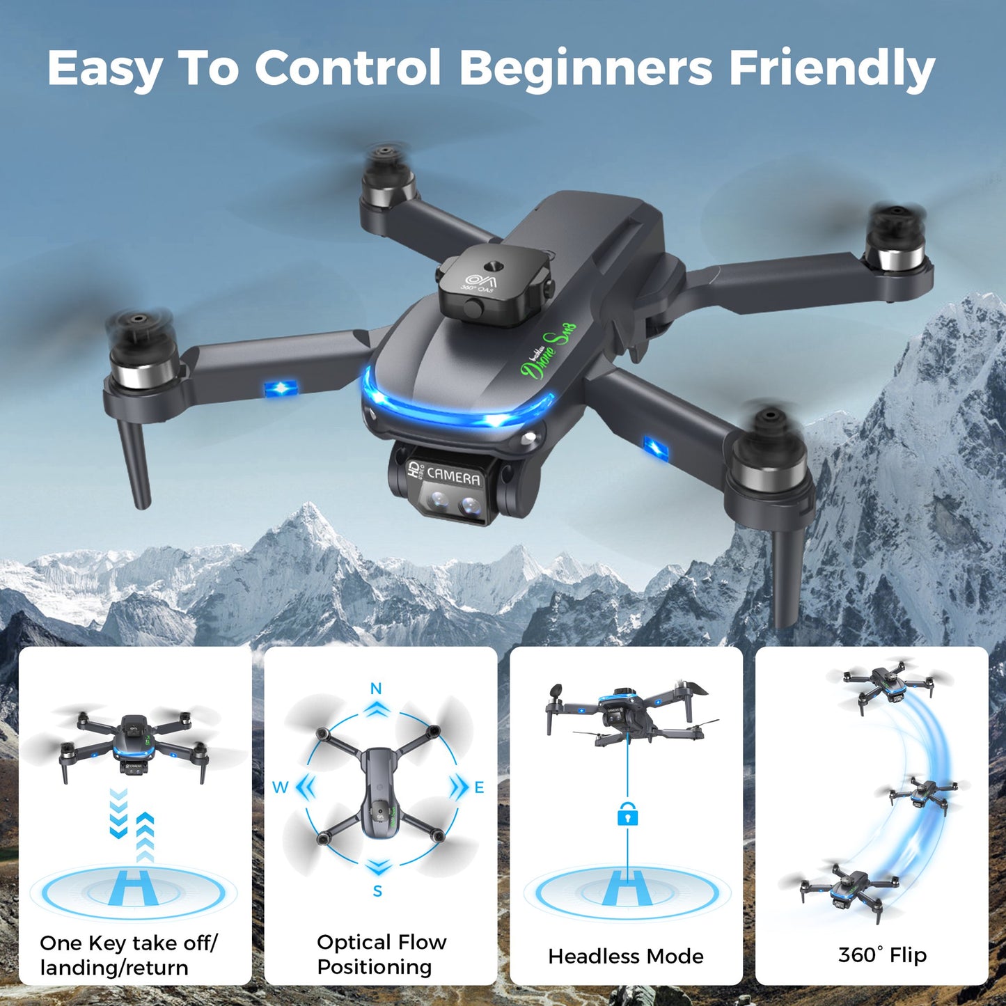 FAGINEY Drone with Camera for Adults and Beginners, 1080P Wifi Photo Video FPV Drone Brushless RC Quadcopter with 3 Batteries & Carrying Case, Black