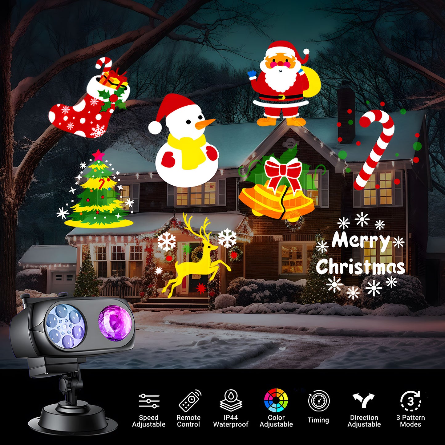 Outdoor Projector Lights,2 in 1 RGBW Water Wave Christmas Snow Night Projection Lamp with 80 Patterns, Waterproof LED Spotlight for Holiday Party Home Decor Light Projector with Remote Control