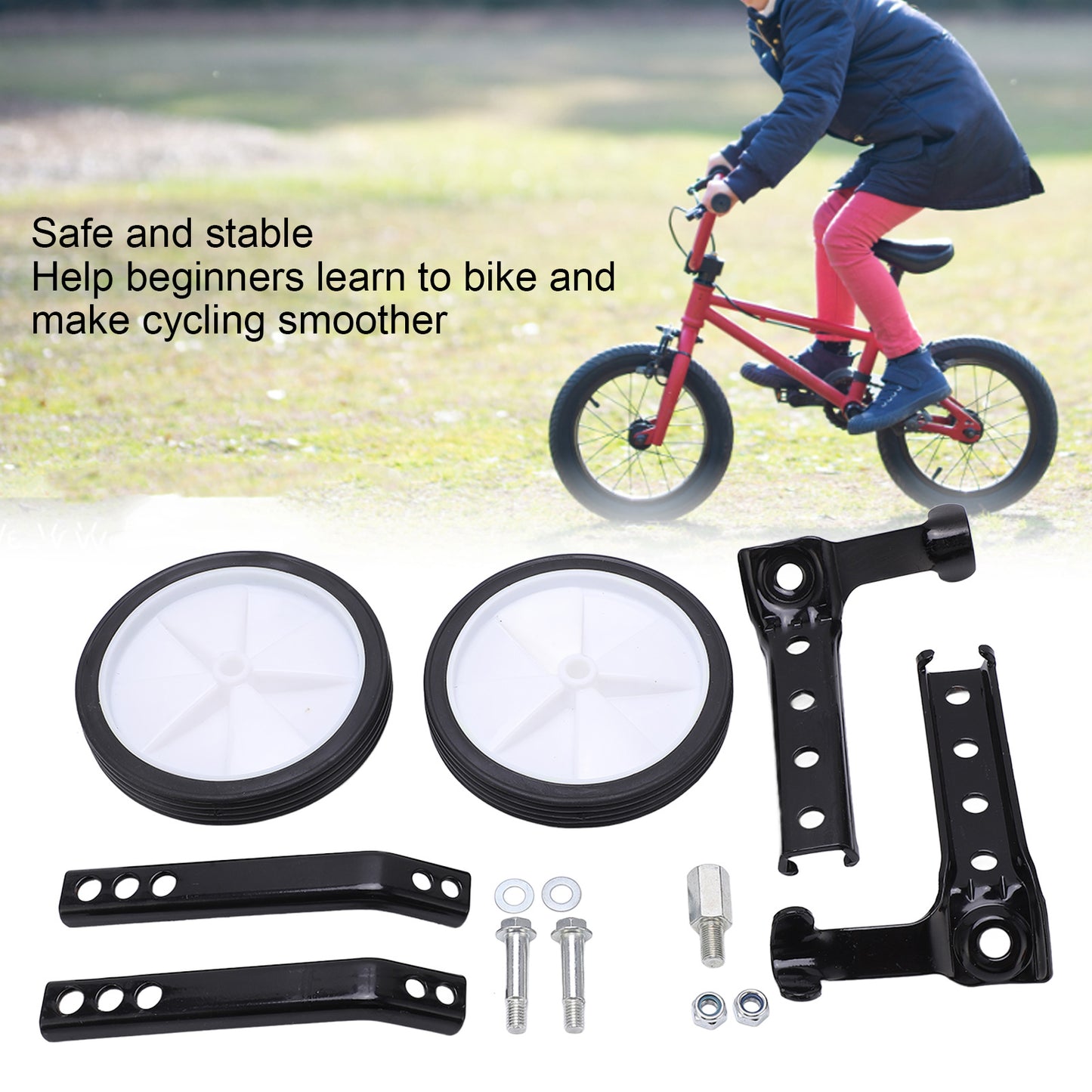 Heavy Duty Training Wheels, Cycling Training Wheels Steel Frame 100kg Load Bearing Safe With Brackets For Beginners For 18 To 24in Children Bike Black
