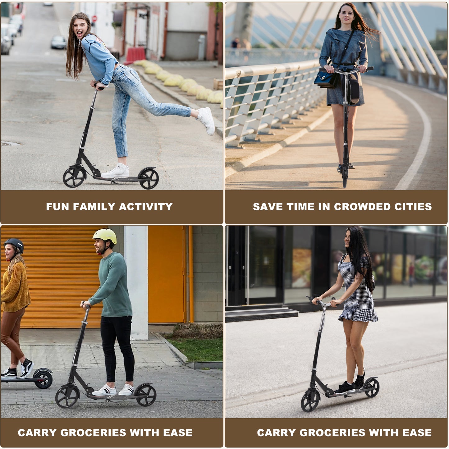 Stand Kick Scooter Kick Scooter For Teens Adults Height Adjustable Shock Absorption Foldable 2 Wheel Kick Scooter With Dual Brake For Outdoor Commuting