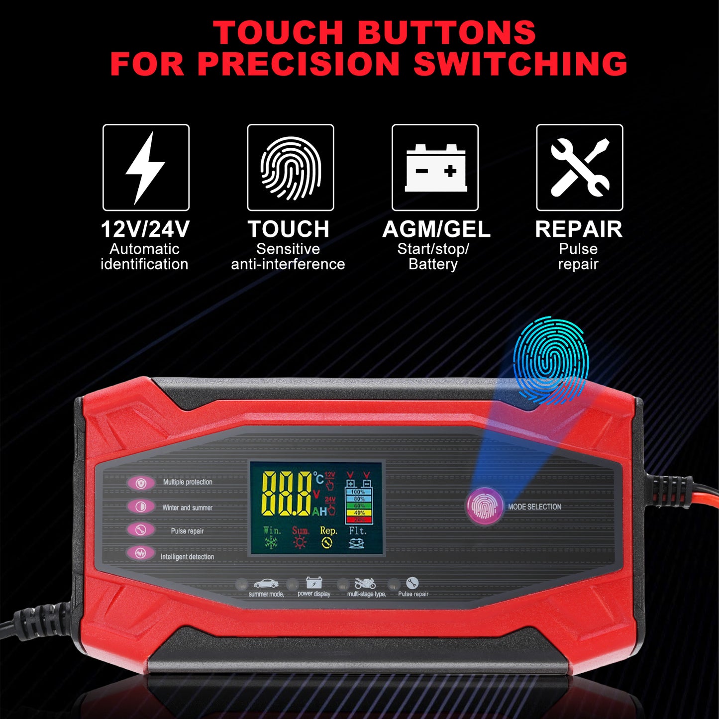 Car Battery Charger, 10Amp 12V 24V Automatic Smart Charger, Battery Maintainer Trickle Charger and Battery Desulfator W/ Temperature Compensation for Car Truck Motorcycle Lawn Mower Lead Acid Battery
