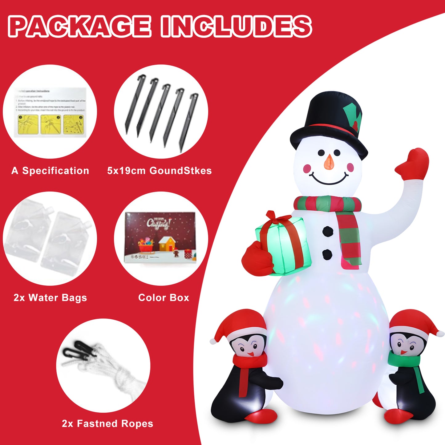 6.5FT Christmas Inflatable Snowman with Penguins Gift Box, Blowup Christmas Decoration with LED Lights for Holiday Party Xmas Yard Garden Decorations