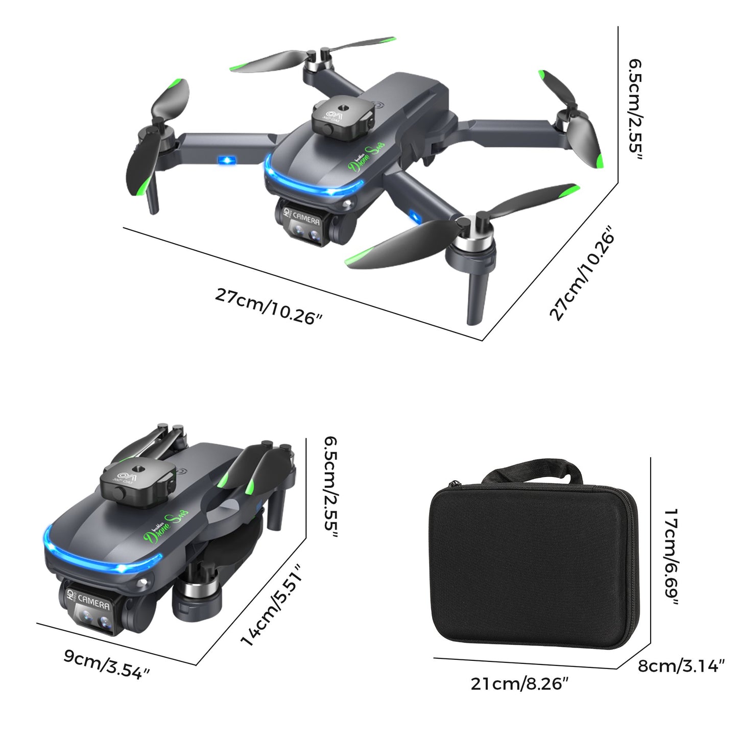FAGINEY Drone with Camera for Adults and Beginners, 1080P Wifi Photo Video FPV Drone Brushless RC Quadcopter with 3 Batteries & Carrying Case, Black
