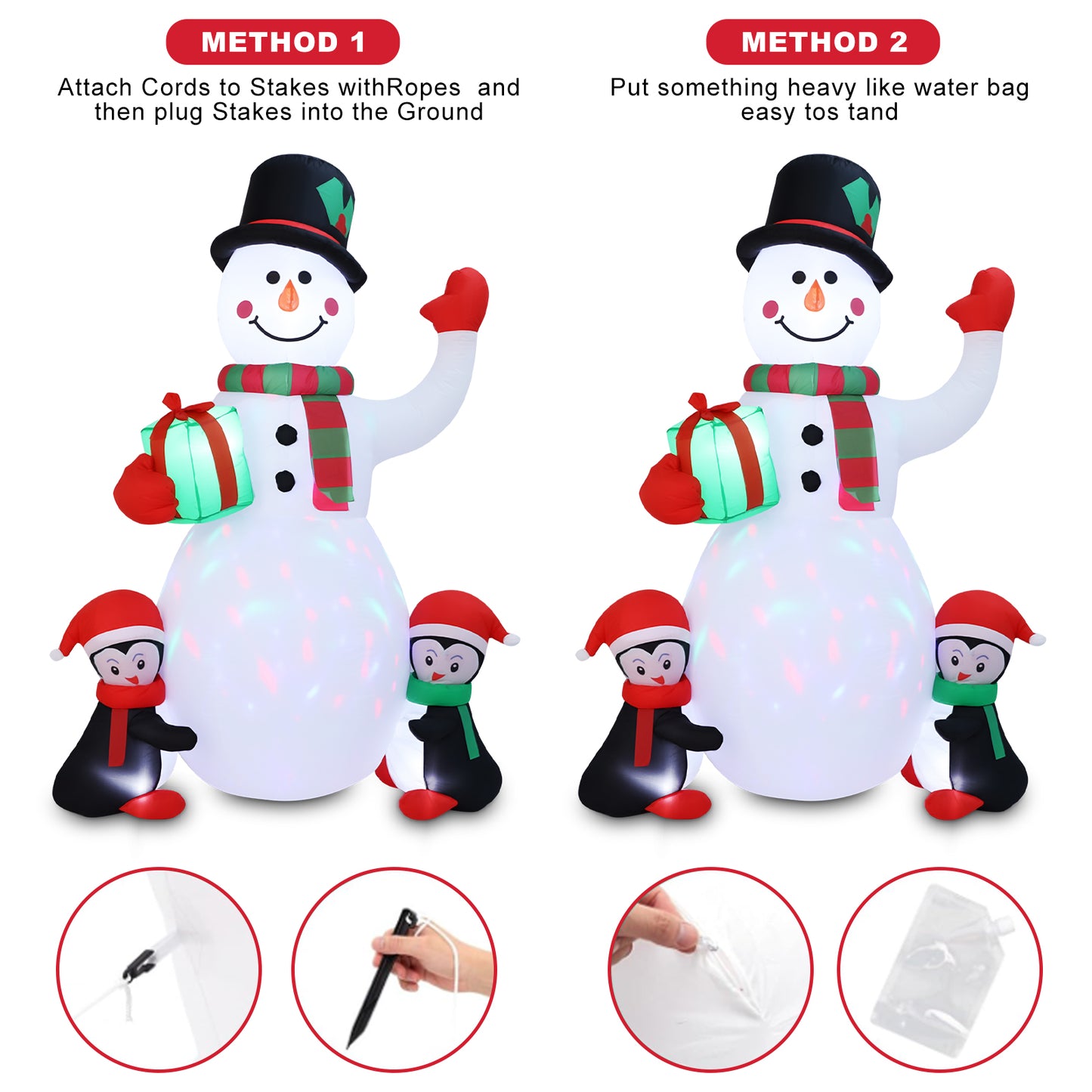 6.5FT Christmas Inflatable Snowman with Penguins Gift Box, Blowup Christmas Decoration with LED Lights for Holiday Party Xmas Yard Garden Decorations
