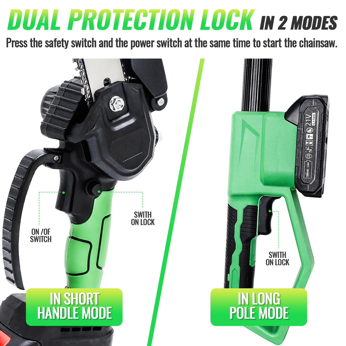 2-in-1 Cordless Pole Saw,6in + 4in Mini Chainsaw & Pole Saw with 2pcs 2.0A Batteries, 14.5ft Max Reach Brach Tree Saw Telescoping Extension Rod for Wood Tree Trimming Wood Cutting