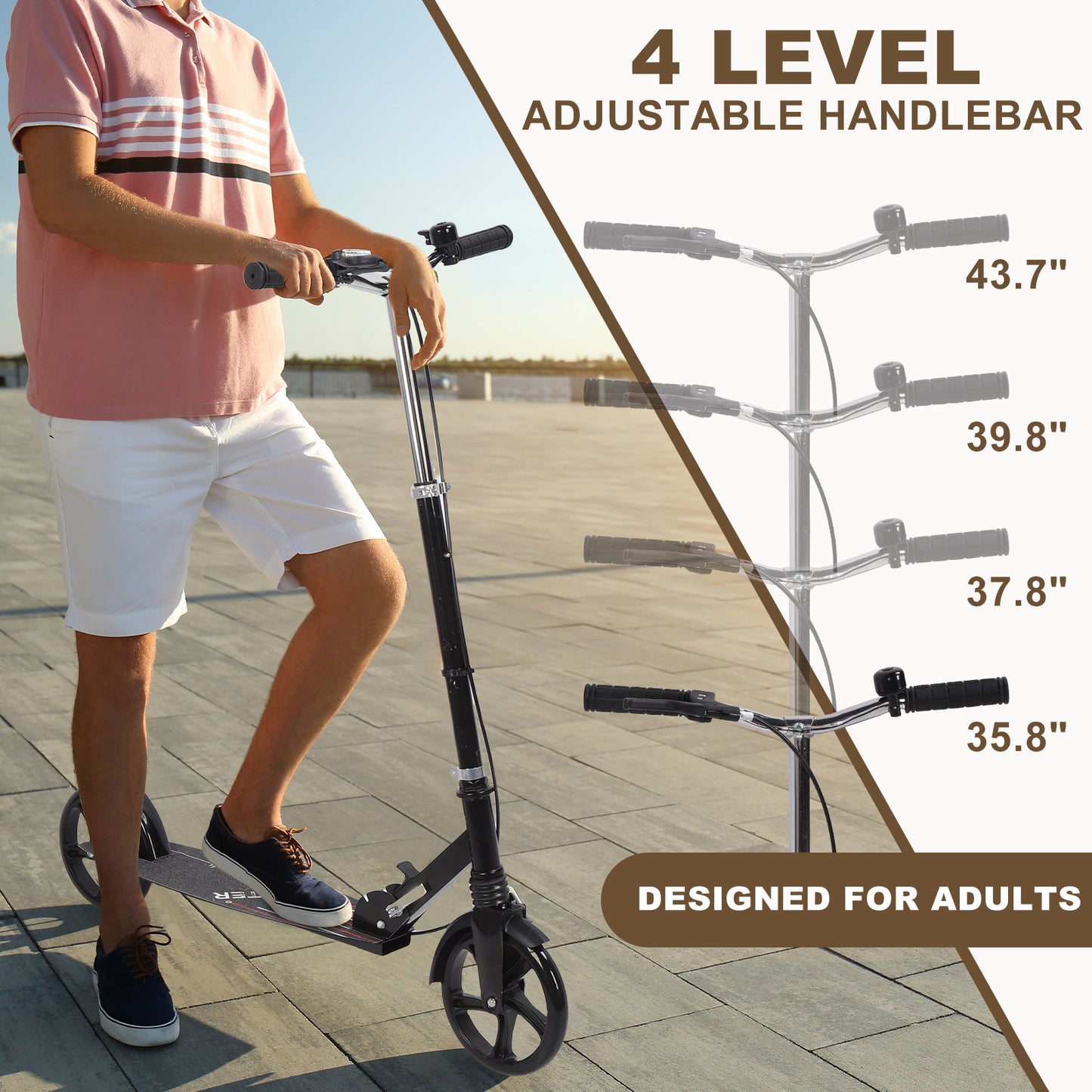 Stand Kick Scooter Kick Scooter For Teens Adults Height Adjustable Shock Absorption Foldable 2 Wheel Kick Scooter With Dual Brake For Outdoor Commuting