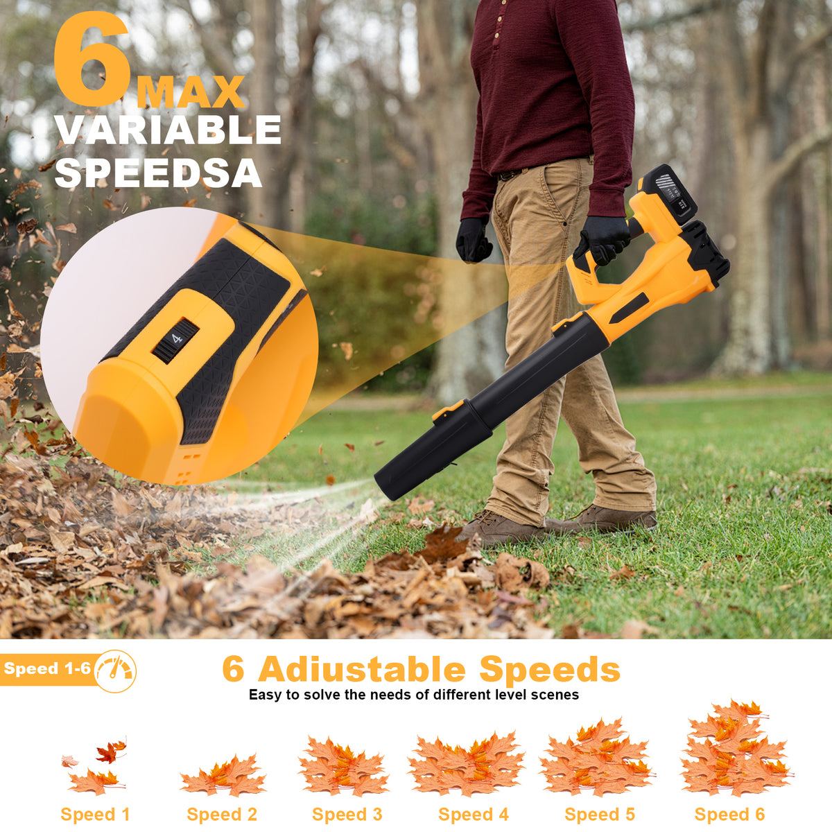 21V Cordless Leaf Blower,160 MPH 580 CFM, 6 Speed Mode with 2x 4.0Ah Battery Pack and Charger,for Lawn Care, Patio Cleaning, Blowing Leaves and Dust