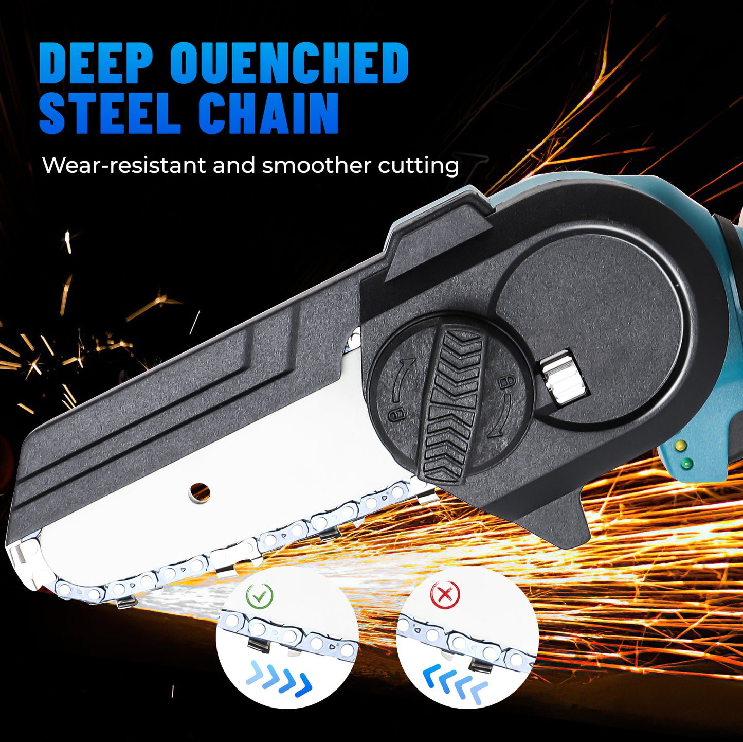 Mini Chainsaw 4-Inch Cordless Electric Portable Chainsaw With Safety Lock, One-Hand Lightweight, Pruning Shears Chainsaw For Tree Branch Wood Cutting (Chainsaw+ 2 X 2.0Ah Batteries+ 2 X Chains)