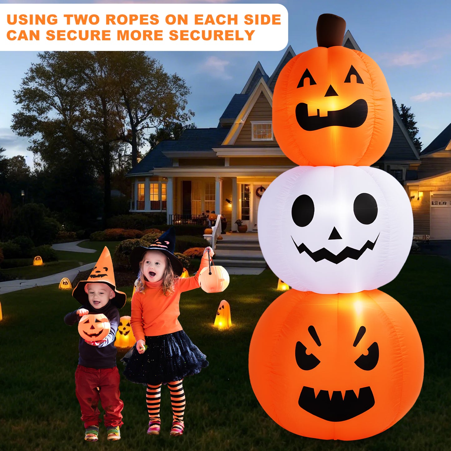 Inflatable Pumpkin Creative Stacked Blow Up Pumpkin with Sand Bags for Outdoor Holiday Decoration