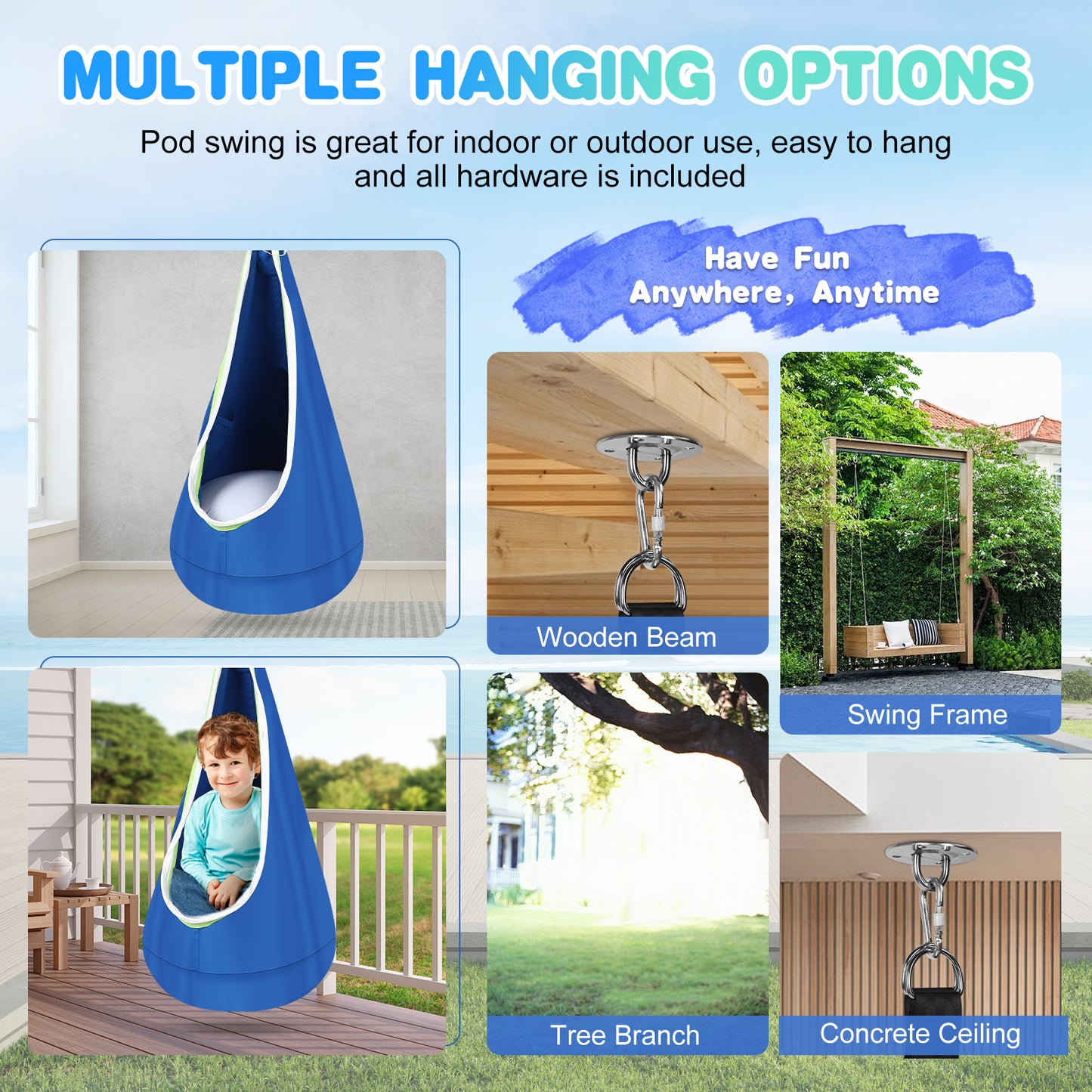 Hanging Pod Swing, Stable Cotton Pod Swing Light Up For Indoor
