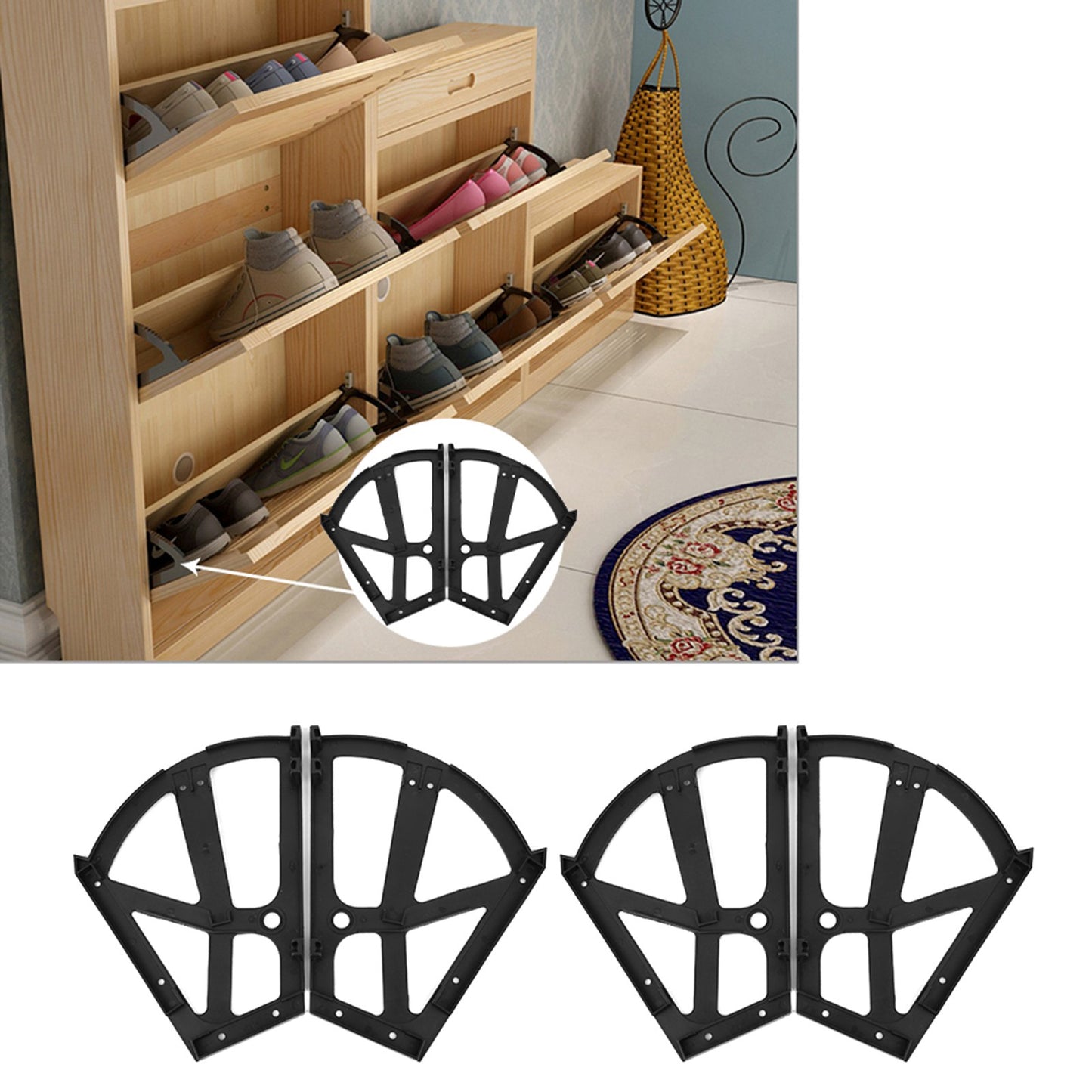 ANGGREK Shoes Cabinet Hinges,Furniture Fittings,4Pcs/Set Home Furniture Shoes Drawer Cabinet Hinge Flip Plate Frame Turning Rack Accessory