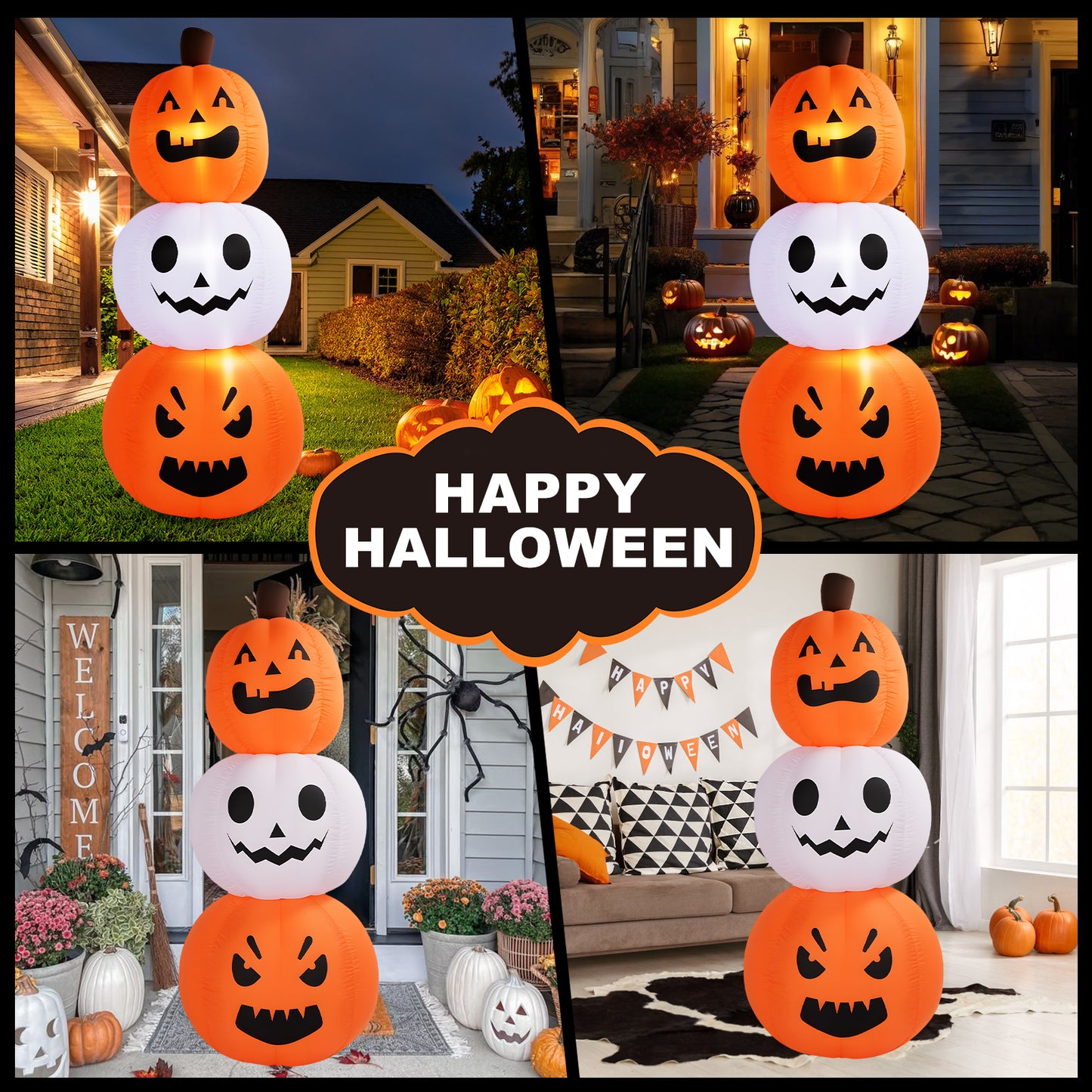 Inflatable Pumpkin Creative Stacked Blow Up Pumpkin with Sand Bags for Outdoor Holiday Decoration