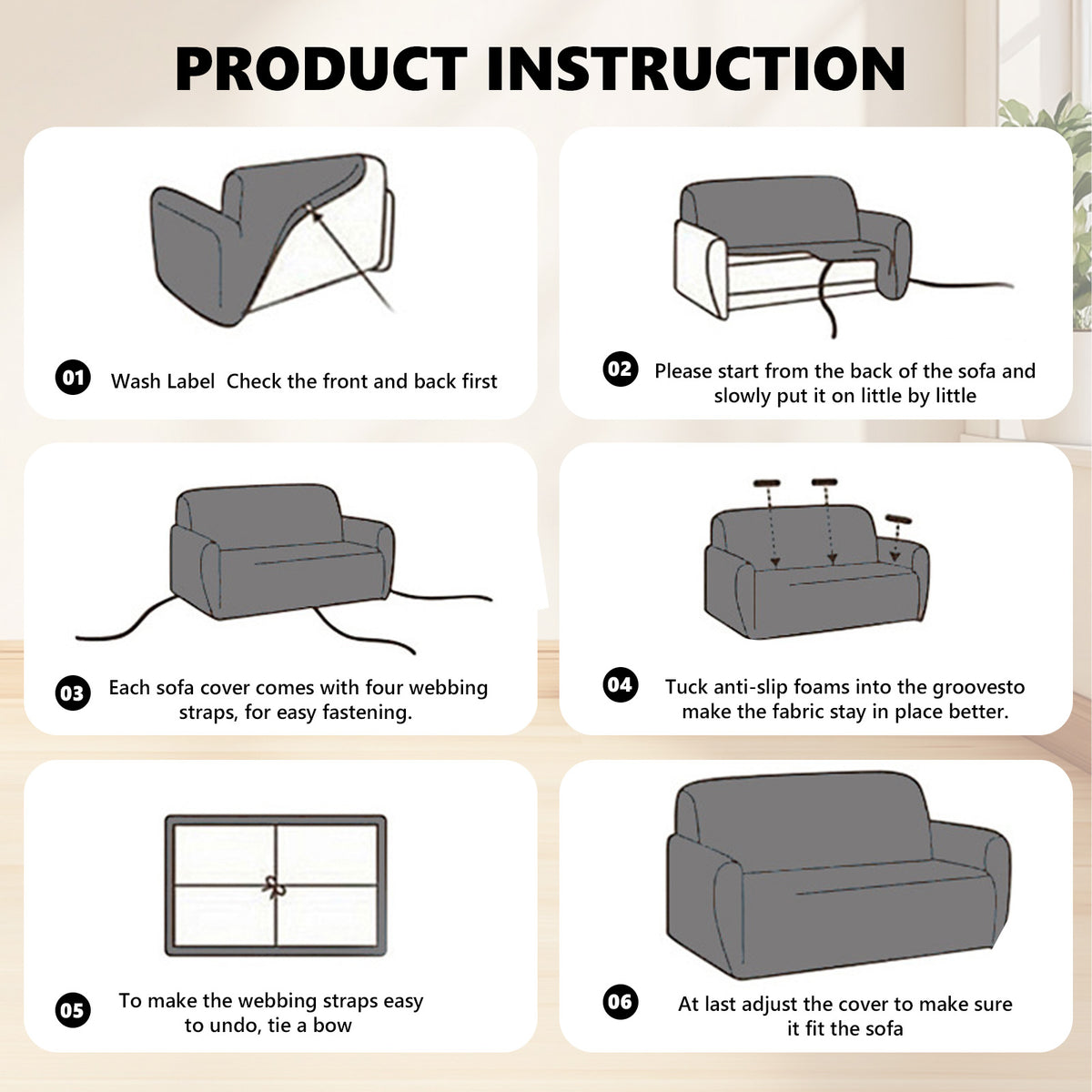 4 Seaters 3D Stretch Sofa Couch Slipcover Furniture Protector, Non Slip Soft Fabric Couch Cover, Gray