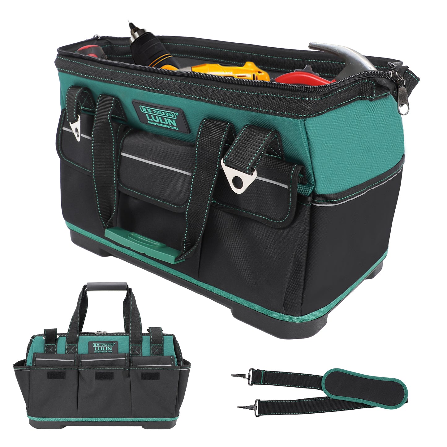 19-inch Tool Bag With 16 Pockets, Heavy Duty Hand Tool Storage Bag with Adjustable Shoulder Strap & Waterproof Strong Molded Base, for Tool Kit Organizer Bag