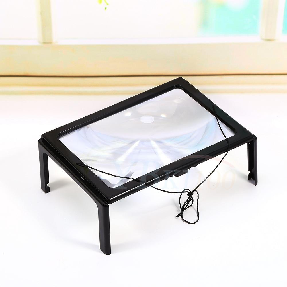 4A 3X Large Lighted Reading Foldable Desk Magnifier Magnifying Book Glass Light Led Aid Loupes