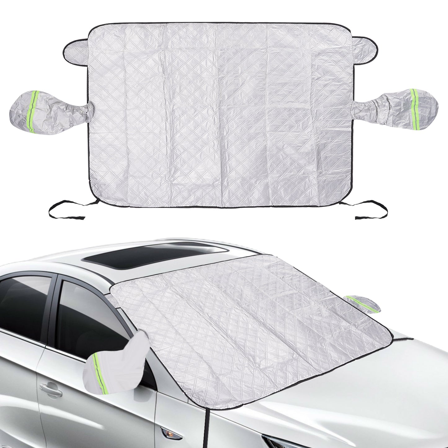 Car Windshield Cover,Snow Cover with Side Mirrors Cover,Windshield Shade with Edges & Fixing Straps for Car SUV CRV Trucks