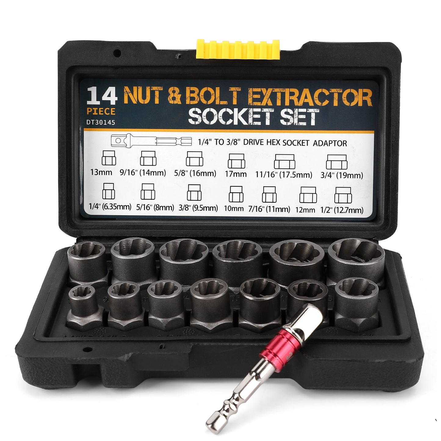 Nut Remover Set, 14 Pcs Net & Bolt Extractor Tool Set With 3/8 "to 1/4" Hex Adapter For Car Repair, Cr-Mo Steel