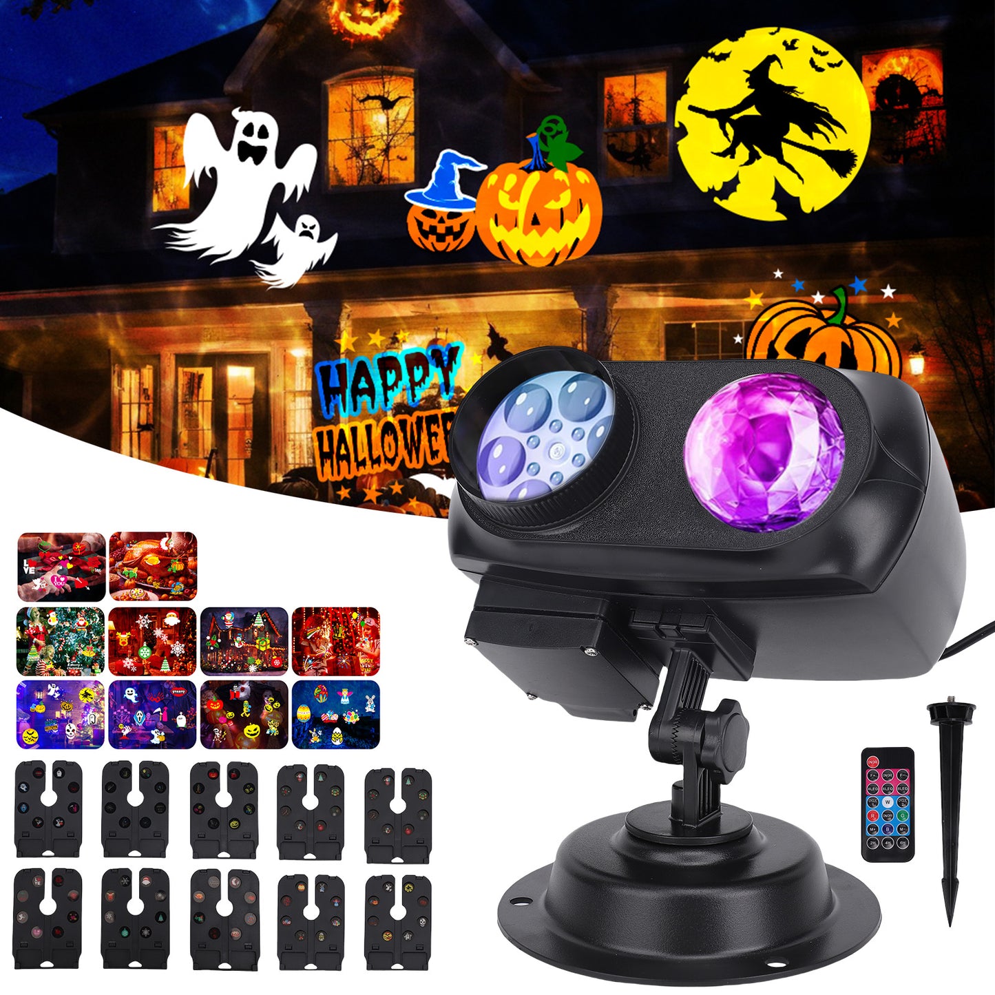 Outdoor Projector Lights,2 in 1 RGBW Water Wave Christmas Snow Night Projection Lamp with 80 Patterns, Waterproof LED Spotlight for Holiday Party Home Decor Light Projector with Remote Control